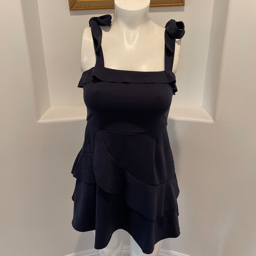 SHILLA THE LABEL Navy Sleeveless Frill Ruffled Mini Summer Dress Size L Casual